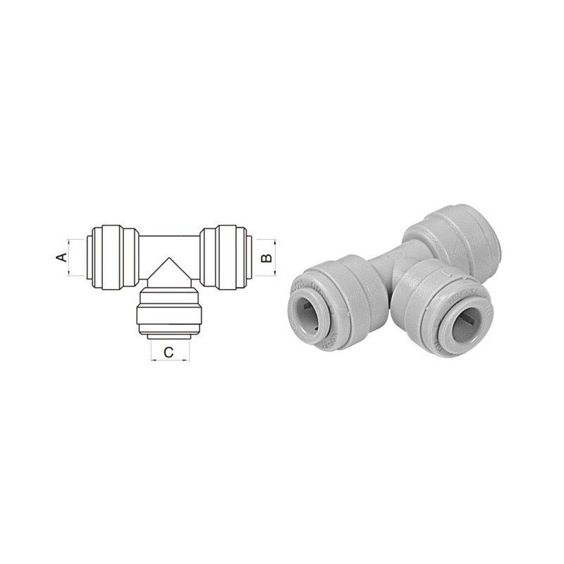 ProTool Tee Fitting Union OD Tube (A)1/2in x (B)1/2in x (C)3/8in